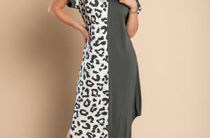 Elegante maxi abito con stampa leopardata, grigio