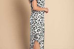 Elegante maxi abito con stampa leopardata, grigio