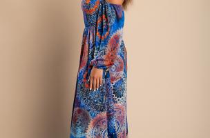 Elegante maxi abito con stampa Montella, blu