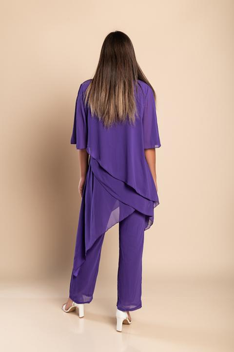 Set di elegante tunica trasparente e pantaloni lunghi  Claudette, viola