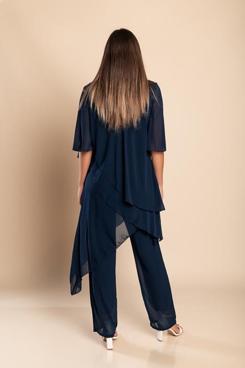 Set di elegante tunica traslucida e pantaloni lunghi Claudette, blu scuro