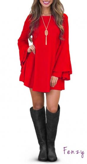 Vestito mini con maniche a campana Rania, rosso