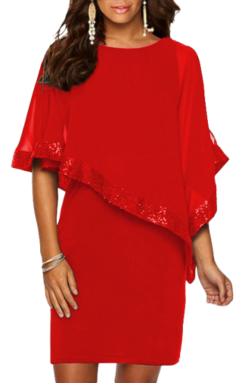 Vestito elegante con mantellina Arlet,  rosso