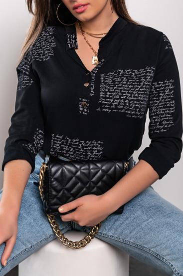 Camicia con scritte Orlena, nera