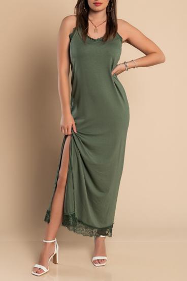 VESTITO MAXI CON PIZZO PRIMAROSA, OLIVASTRO