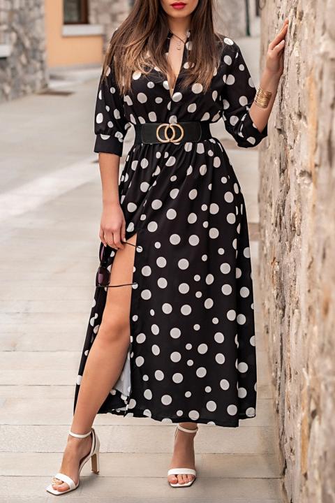 VESTITO MAXI ELEGANTE CON STAMPO MORI - NERO