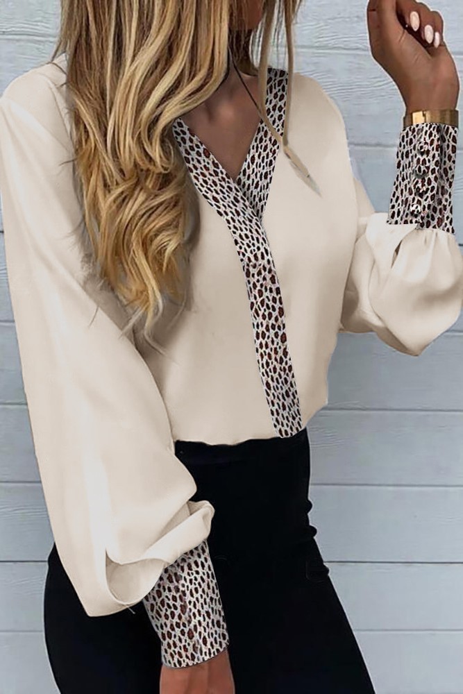 Blusa elegante con stampa leopardata Polina, beige --47%