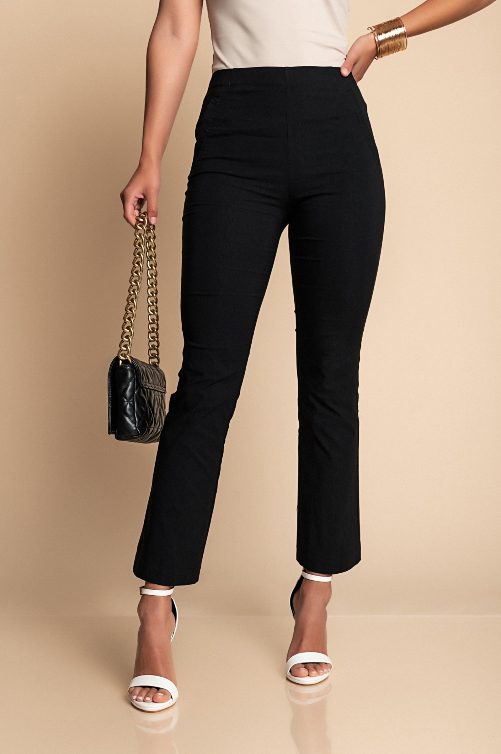 Pantalone lungo elegante con pantalone a zampa, nero --75%